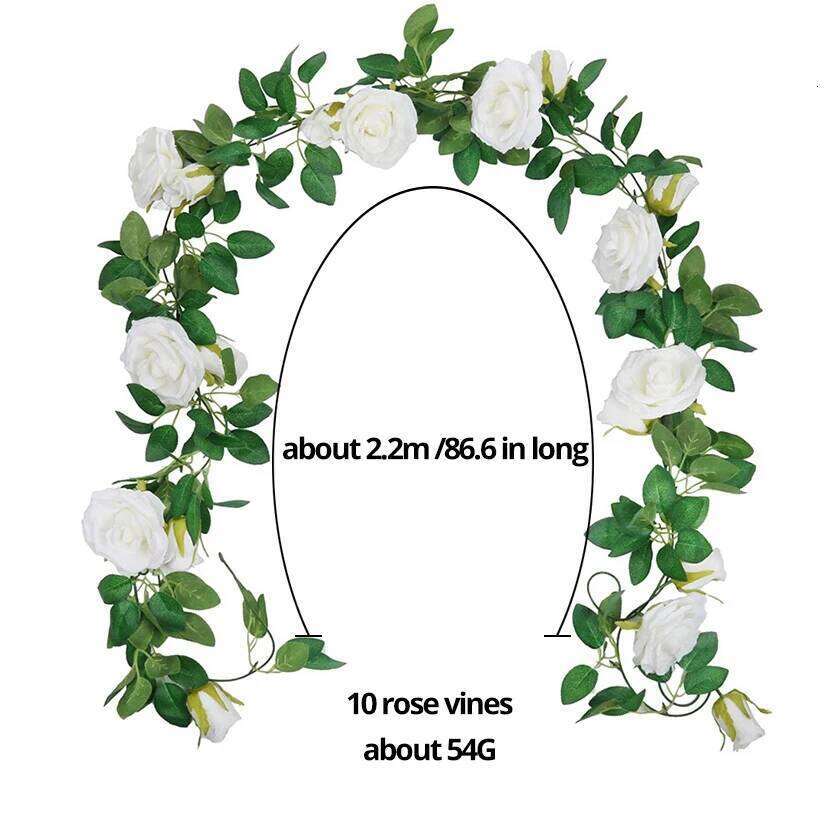 2M White Artificial Flowers Vine Fake Rose Flower Rattan for Wedding Christmas Decoration W260130