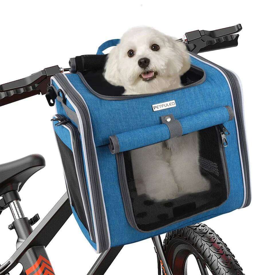 or Cat Basket, Expandable Soft Sided Pet Backpack with 4 Open Doors, Foldable Dog Bike Carrier 26H0130