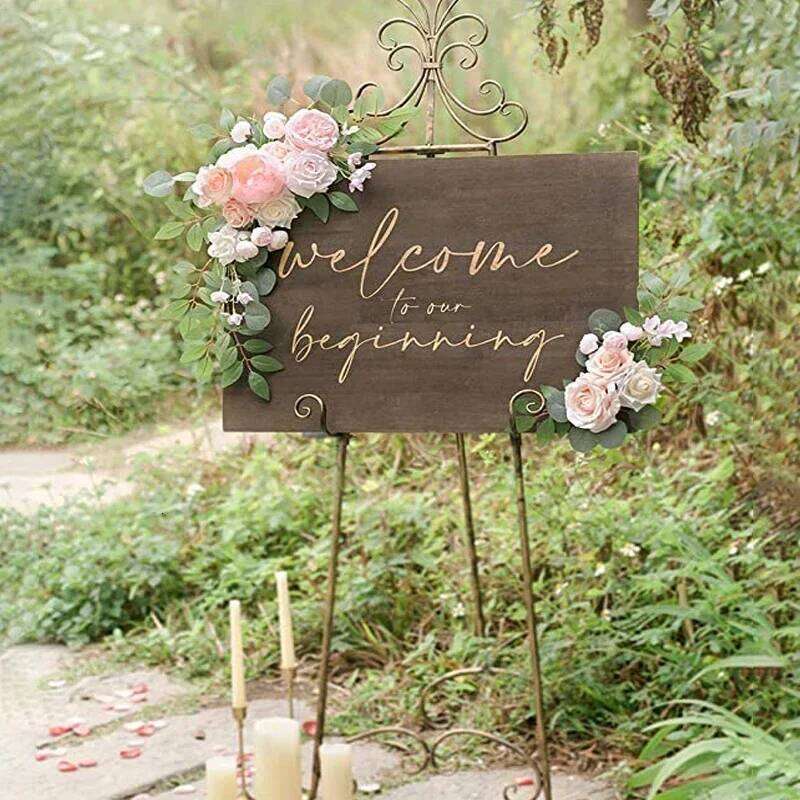 2 Pcs Artificial Arch Kit Wedding Flowers Garlands Silk Peony Flower Swag Welcome Sign Floral for Ceremony Party Y260130
