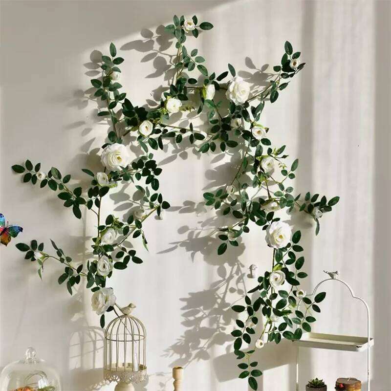 Artificial Sweetheart Roses Vine Silk Flowers Rattan wedding cafe Decorative Simulation Rose Plant Flower Vines Bar Decoration W260130