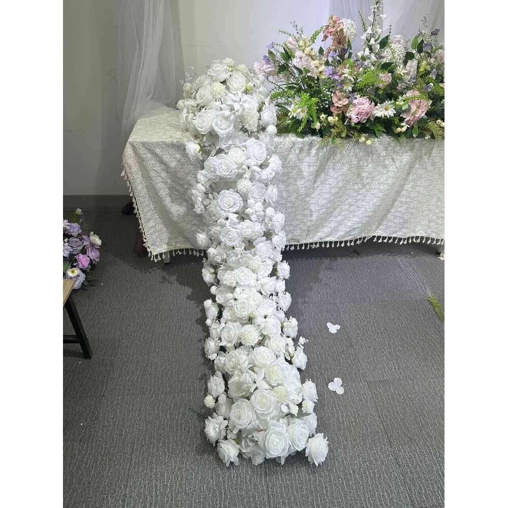 Red Rose Flower Row Arrangement Decor Luxurious Wedding Backdrop Arch Frame Curtain Floral Table Sofa Runner Banquet Event Props W260130