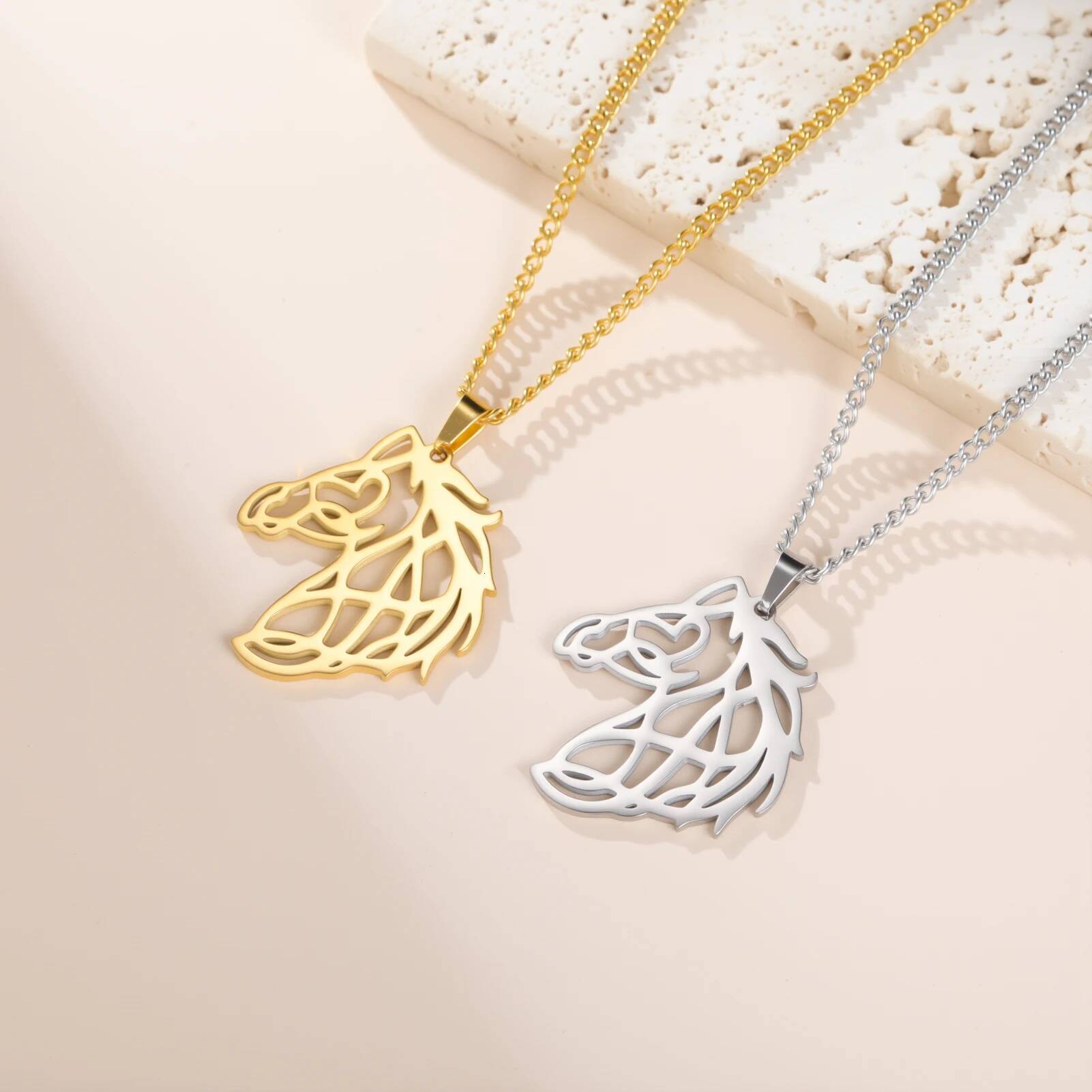 My Shape Geometric Horse Head Pendant Necklaces Women Men Stainless Steel Gold Plated Animal Charm Jewelry Gifts For Friend