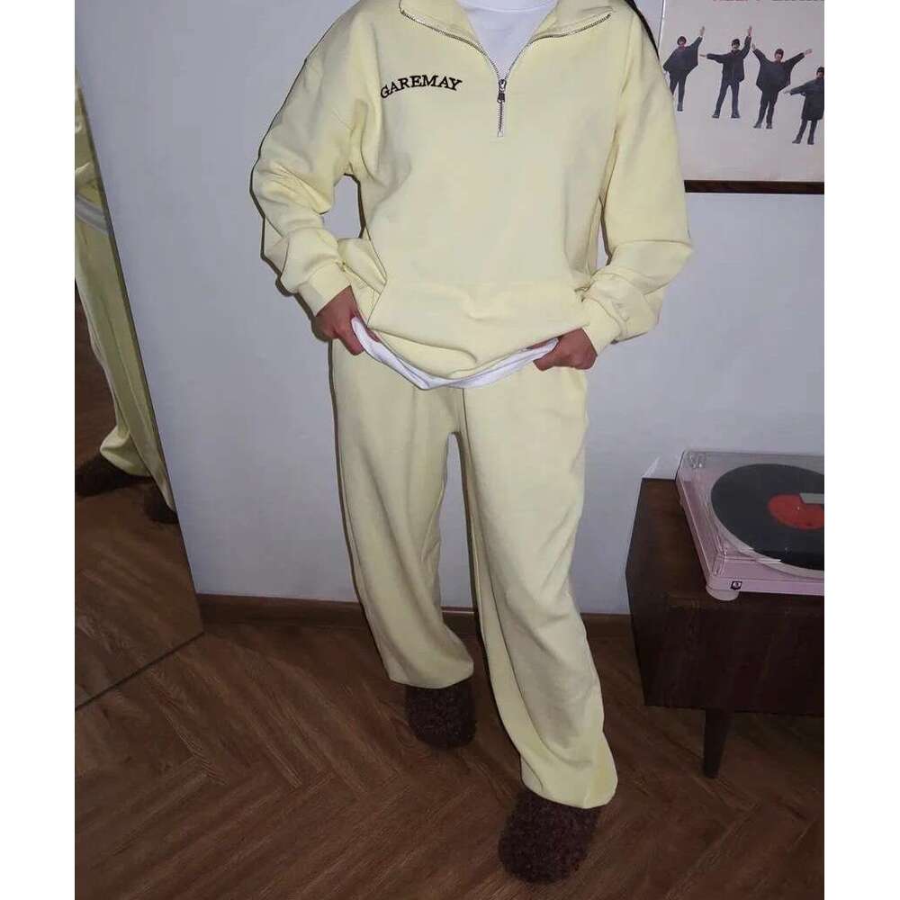 New European American Style Amazon Versatile Casual Fashion Thickened Embroidered Sleeve Sweatshirt and Long Pants Two-Piece Set