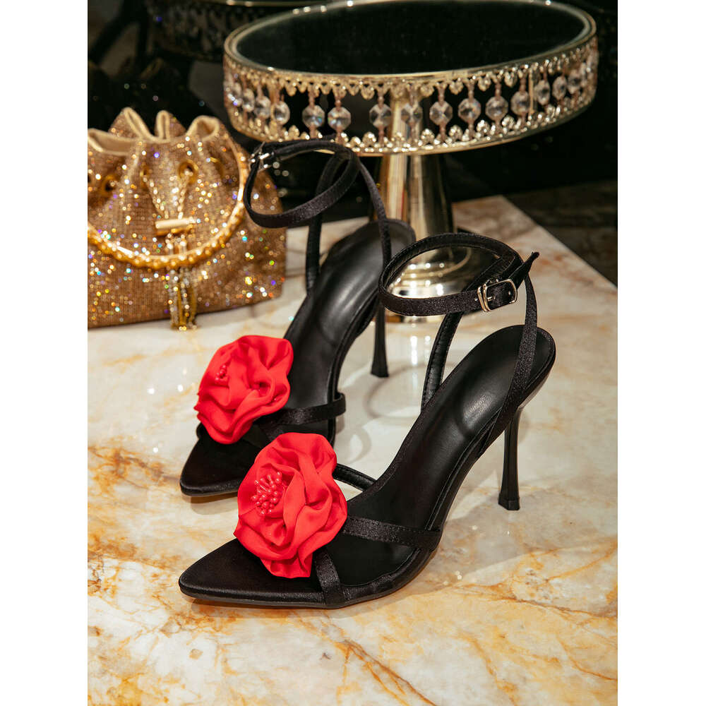 Design Shoe Black Sexy Pointed Rose High Heels 2026 New Elegant ballroom dance shoes women Sandals