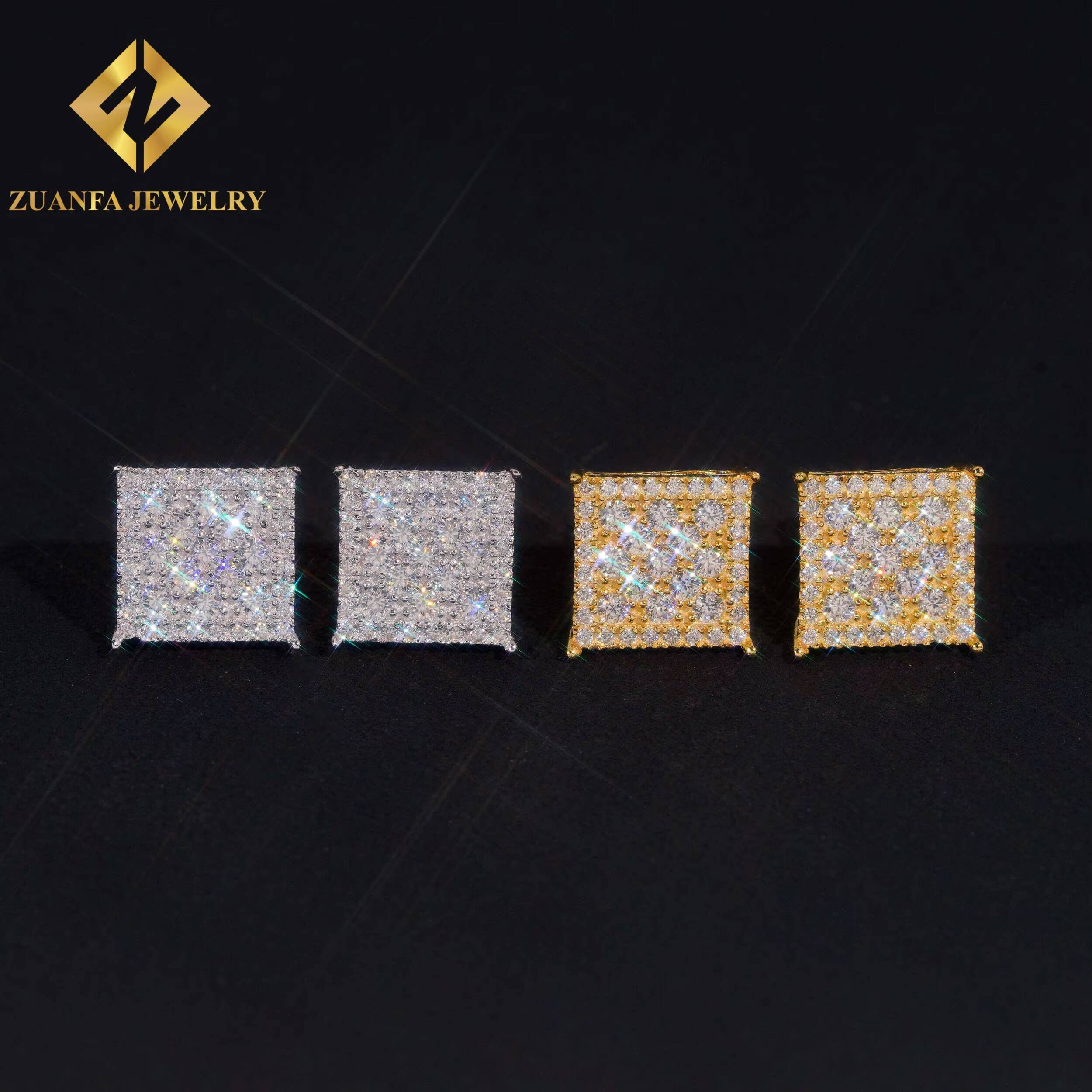 Square Iced Out Stud Earrings 925 Sterling Silver VVS Moissanite Earring Gold and Silver Stud Earring