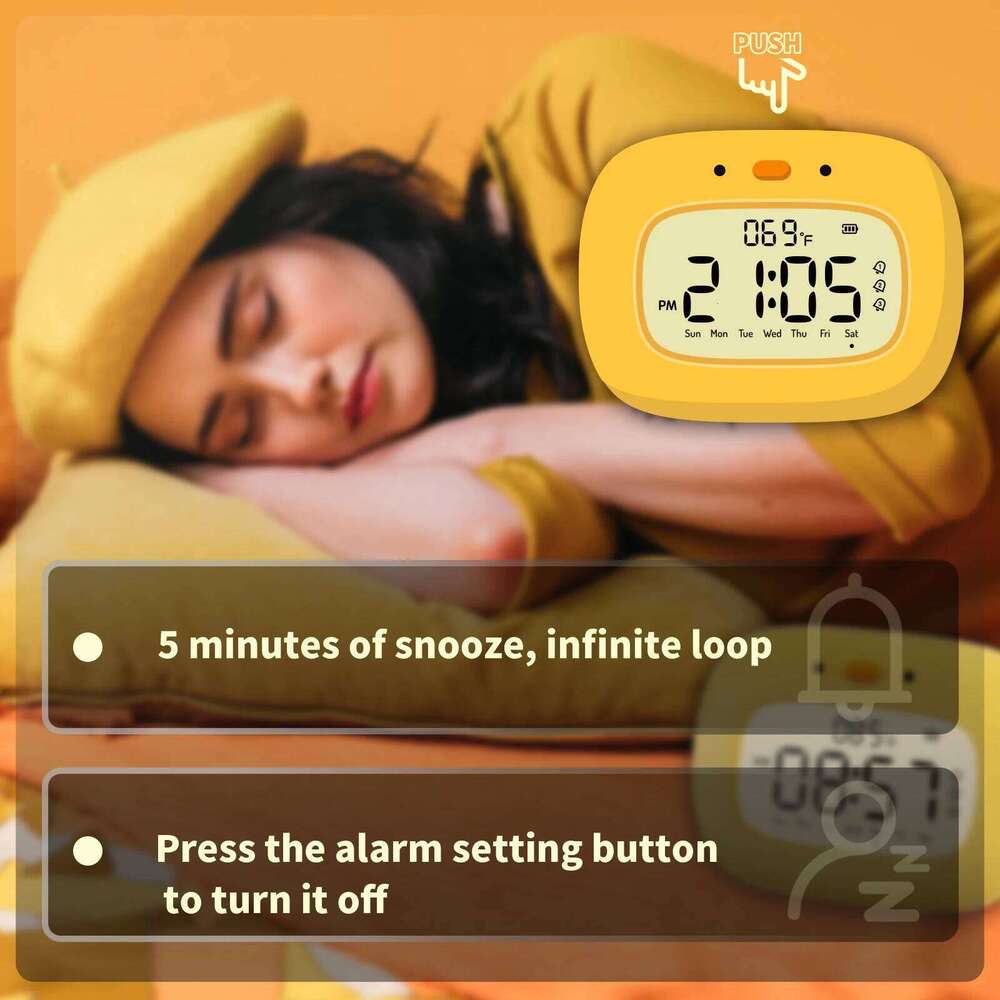 Digital Table Cute Duck Design Quartz ABS Timer Alarm Clock With Night Light Bedroom Decor Warm White Emission Room W260130