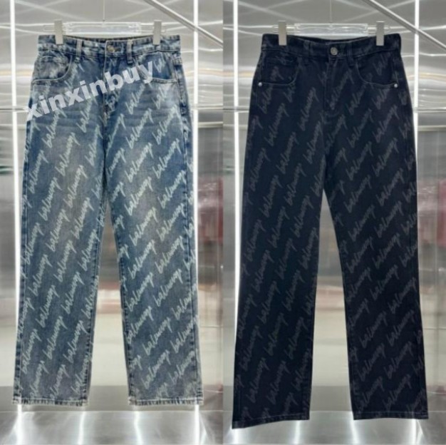 xinxinbuy 2026 Men women designer jeans pant Paris Cursive letter jacquard Casual pants black blue gray L-2XL