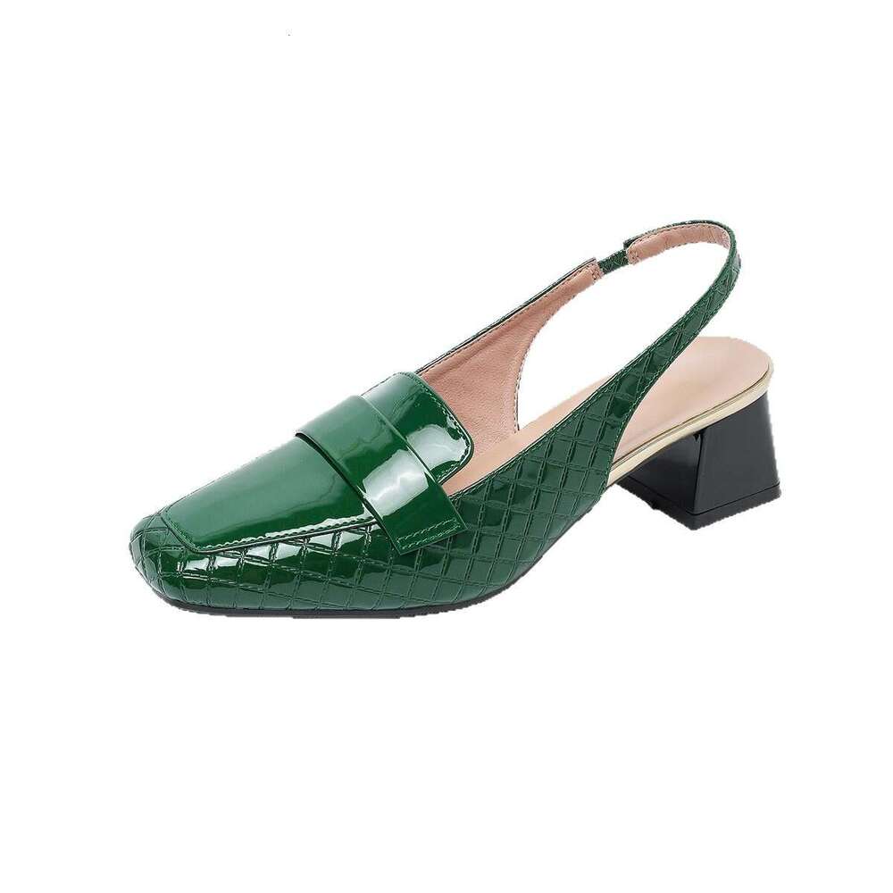 Burgundy High Heels Backless Sandals Women Patent Leather Square Toe Chunky Design Shoe Heel Large Size 43