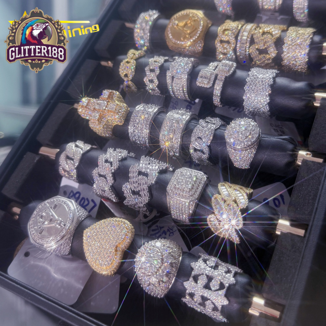 Pass Diamond Tester 925 Silver White Gold Plated VVS Diamond Hip Hop Iced Out Jewelry Diamond Moissanite Men Ring