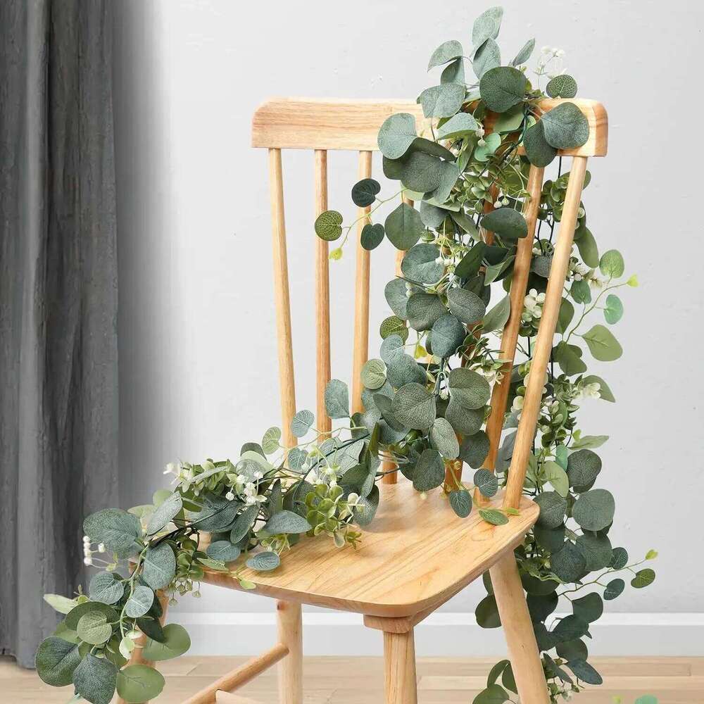 2pc 1.8M Realistic Faux Eucalyptus & White Roses Garland Vine for Wedding Arch Table Centerpiece Balcony Staircase Party Decor W260130