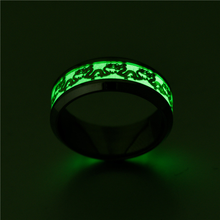 New Hot Style Titanium Fluorescent Ring Luminous Double Dragon Stainless Steel Hand Jewelry Factory Direct Wholesale