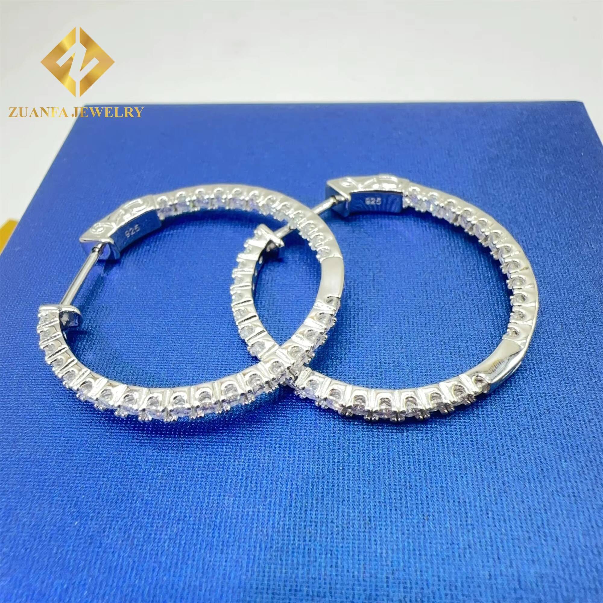 Drop Shipping Pass Diamond Tester Iced Out Jewelry Bling VVS1 Moissanite Diamond 925 Sterling Silver Hoop Earrings Women