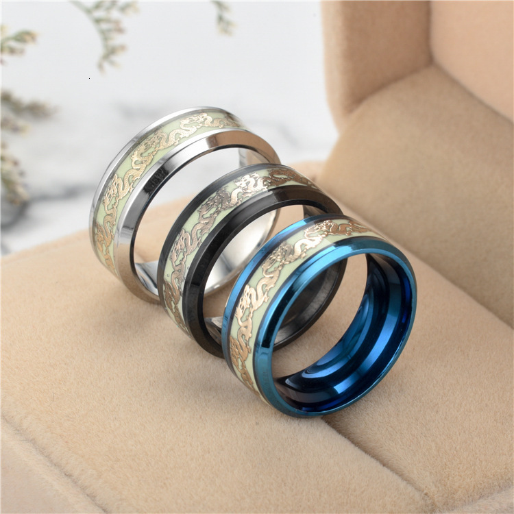 New Hot Style Titanium Fluorescent Ring Luminous Double Dragon Stainless Steel Hand Jewelry Factory Direct Wholesale