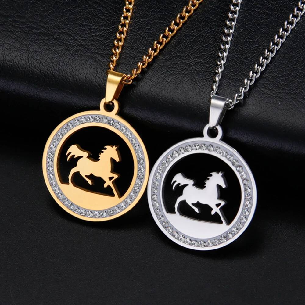 My Shape Running Pendants Necklace Stainless Steel Rhinestone Pendant Necklaces Choker Chain Horse Lover Fashion Jewelry