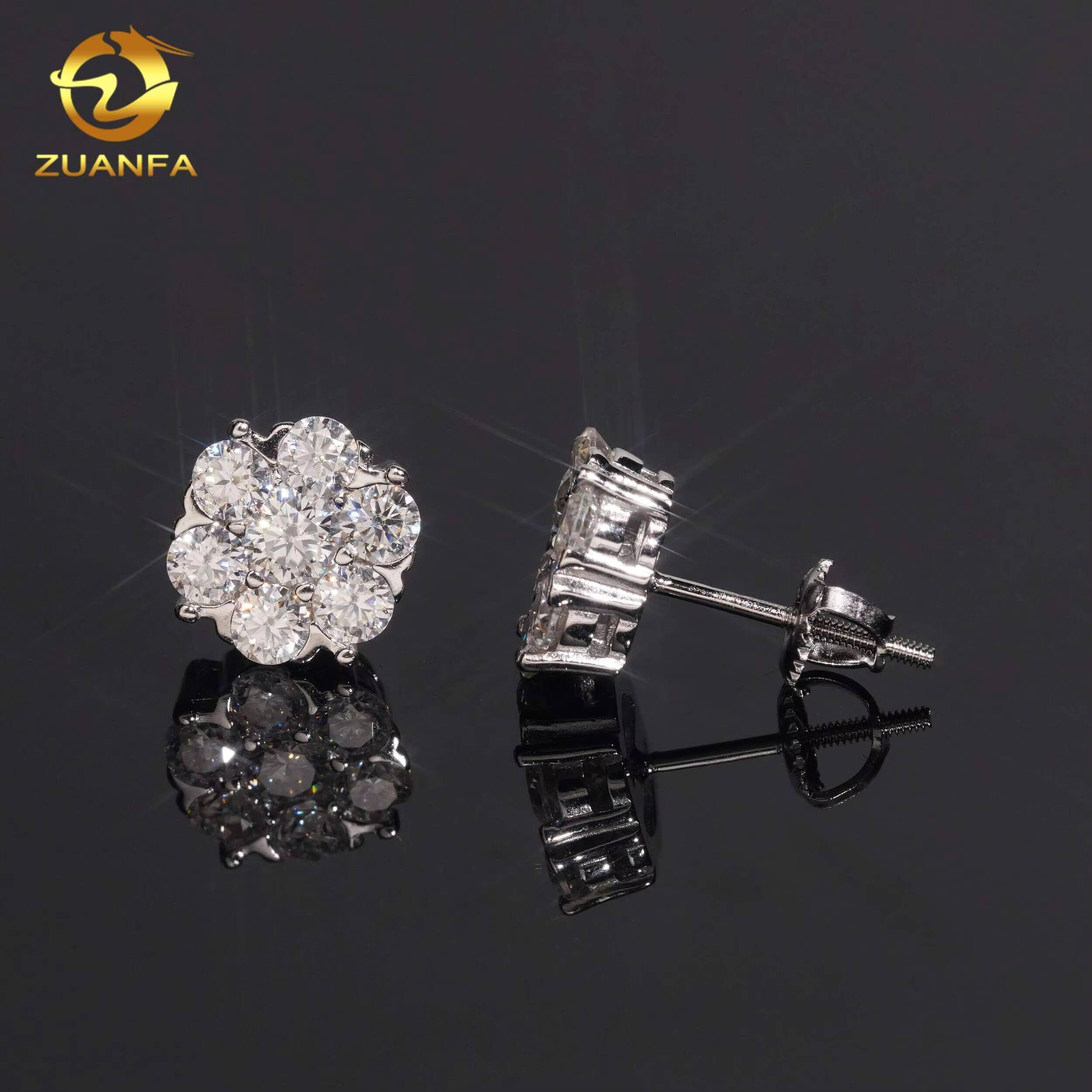 95mm Iced Out Moissanite Diamond Earrings Gra Certified Flower Cluster Moissanite Earrings 925 Sterling Silver Stud Earrings