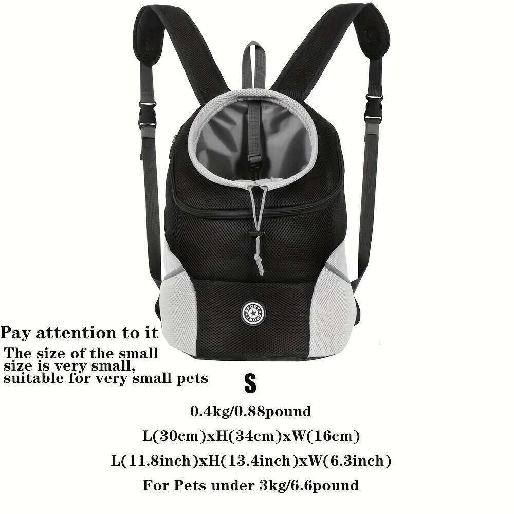 Breathable mesh dog backpack front leg design, adjustable shoulder straps, and zipper opening 26H0130