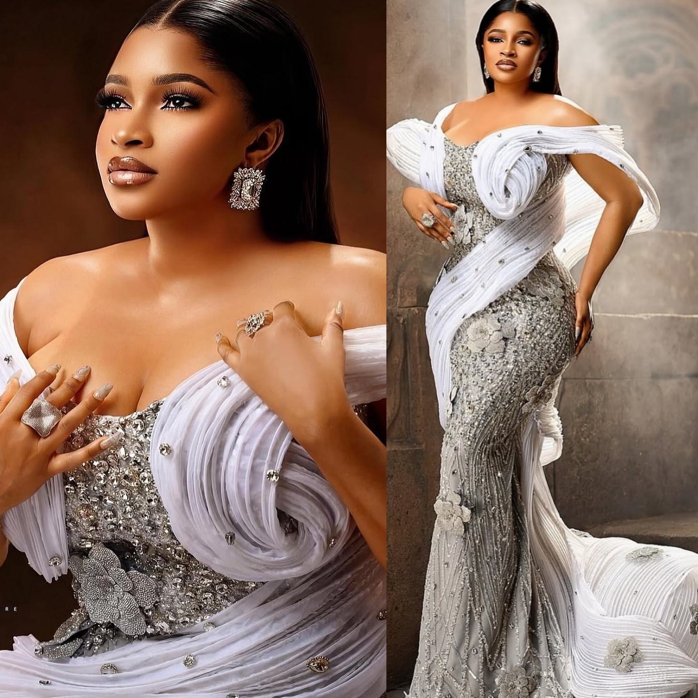 Aso Ebi Silver Mermaid Prom Dresses 2026 Flowers Crystals Stylish Evening Formal Party Second Birthday Engagement Gowns Plus Size Dress For Special Oc