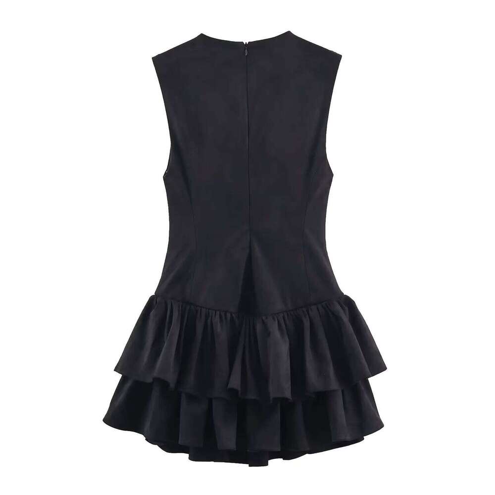 BSAY Layered Suede Effect Dress Women Fashion Autumn Winter O-neck Back Zip Vest Dresses French Chic Female Evening Clothing XJ260130