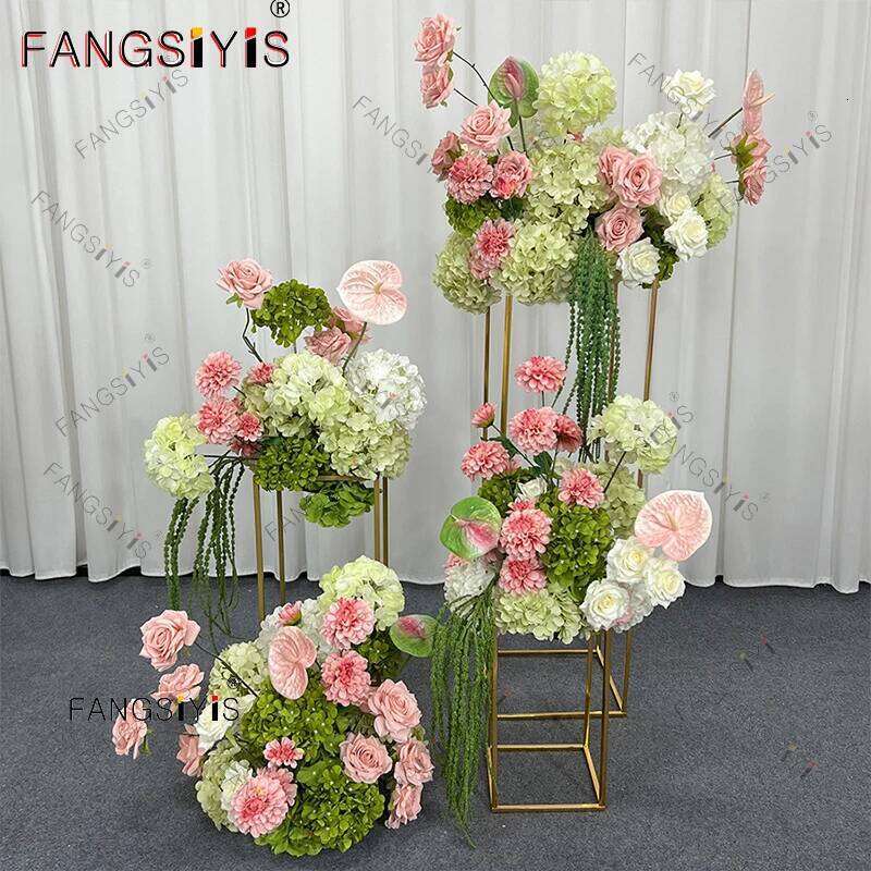 Romantic Green pink Hydrangea KT Board Row Wedding Backdrop Decor Floral Arrangement Event Props Stage Aisle Floor Flower W260130