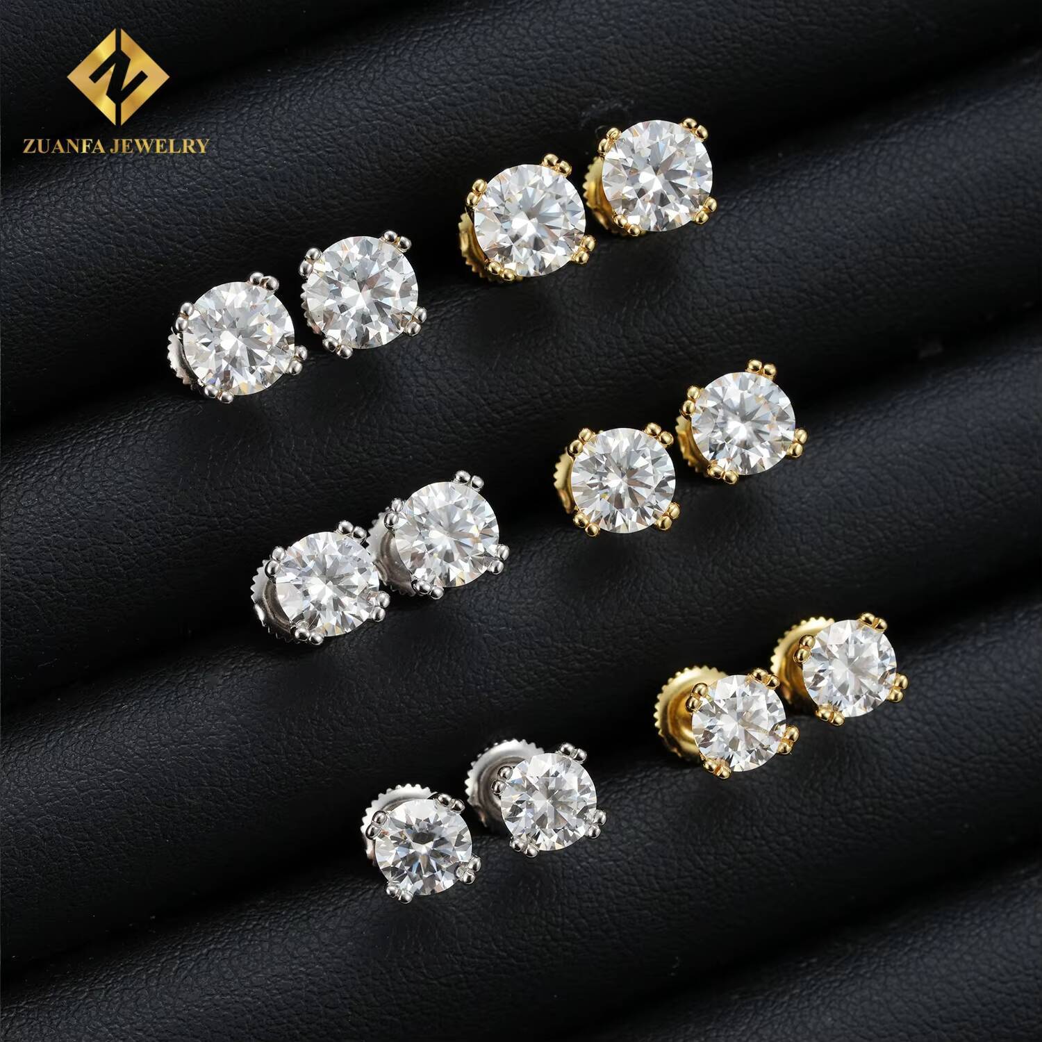 925 Sterling Silver Luxury Women Men VVS Moissanite Ear Stud 5mm 6mm 7mm 4 Prong Diamond Stud Earrings Pass Diamond Tester