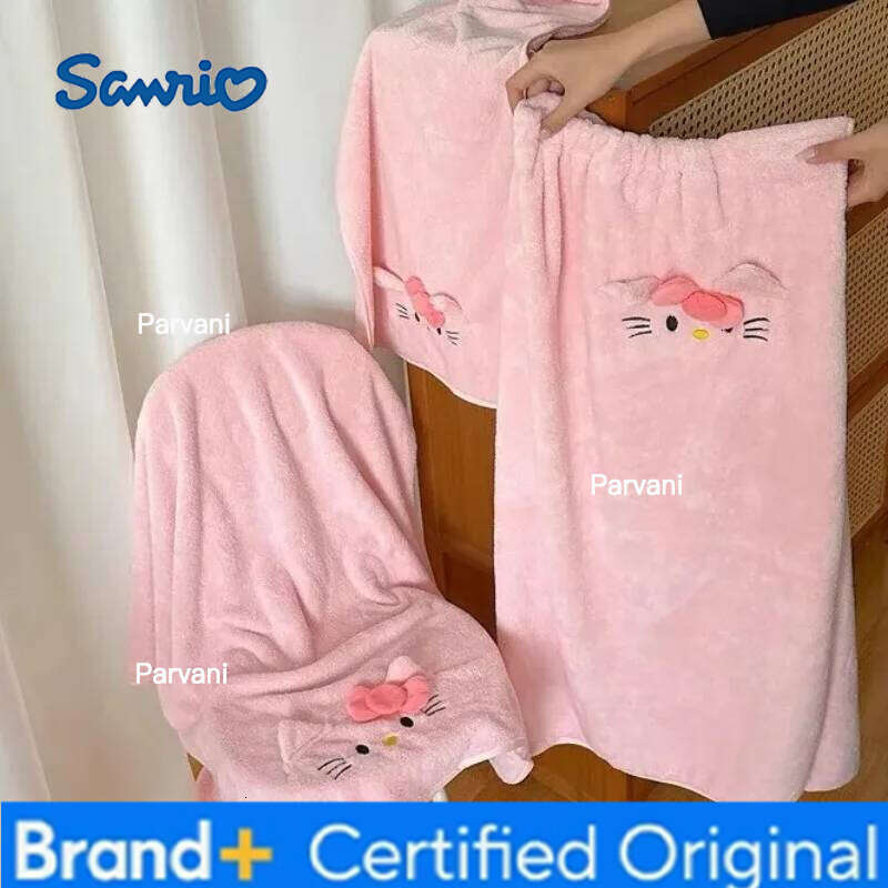 Sanrio Hello Kitty Cartoon Cute and Bath Dress Three-piece Set Creative Kawaii Quick-drying Non-shedding Dry Hair Hat Towel H260130
