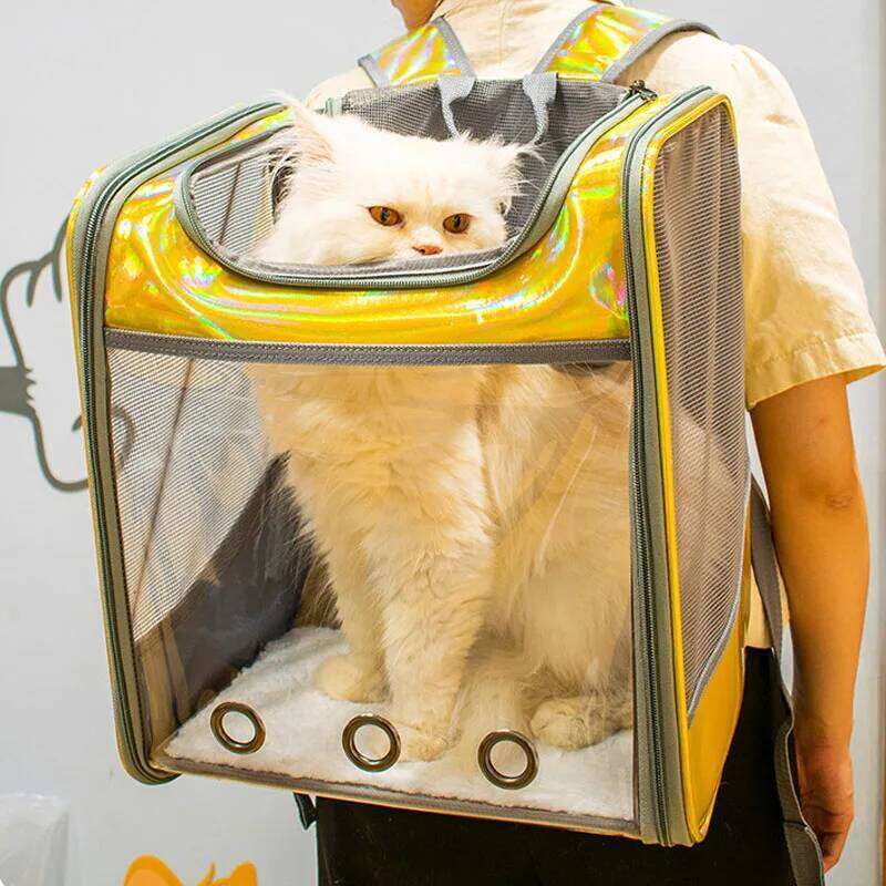 Cat Carrier Backpack Breathable Travel Outdoor Shoulder Bag For Small Dogs Portable Transparent Carrying Pet Supplies Laser 26H0130