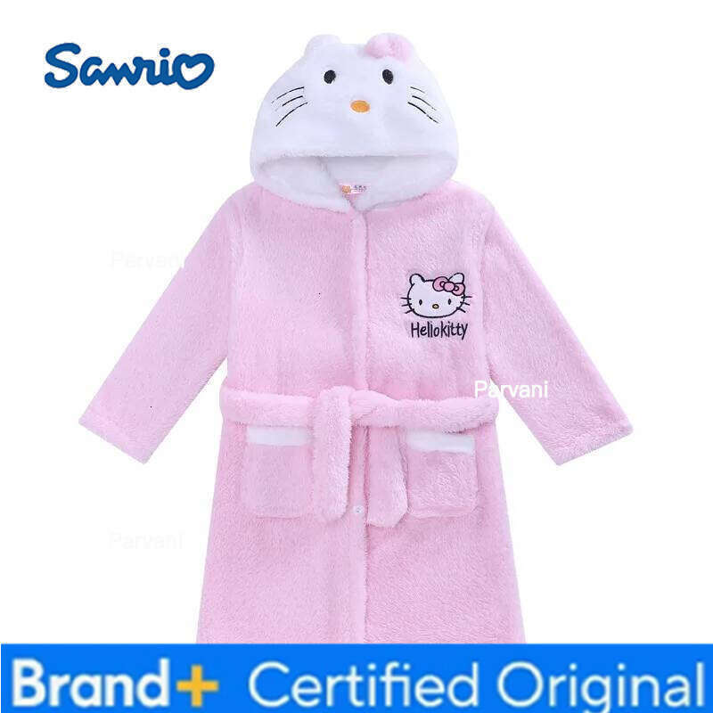 Sanrio Kawaii Hello Kitty Pajamas Coral Velvet Children Girls Heart Cartoon Anime Sleeping Robe Hooded Loungewear Toys for Kids H26013011