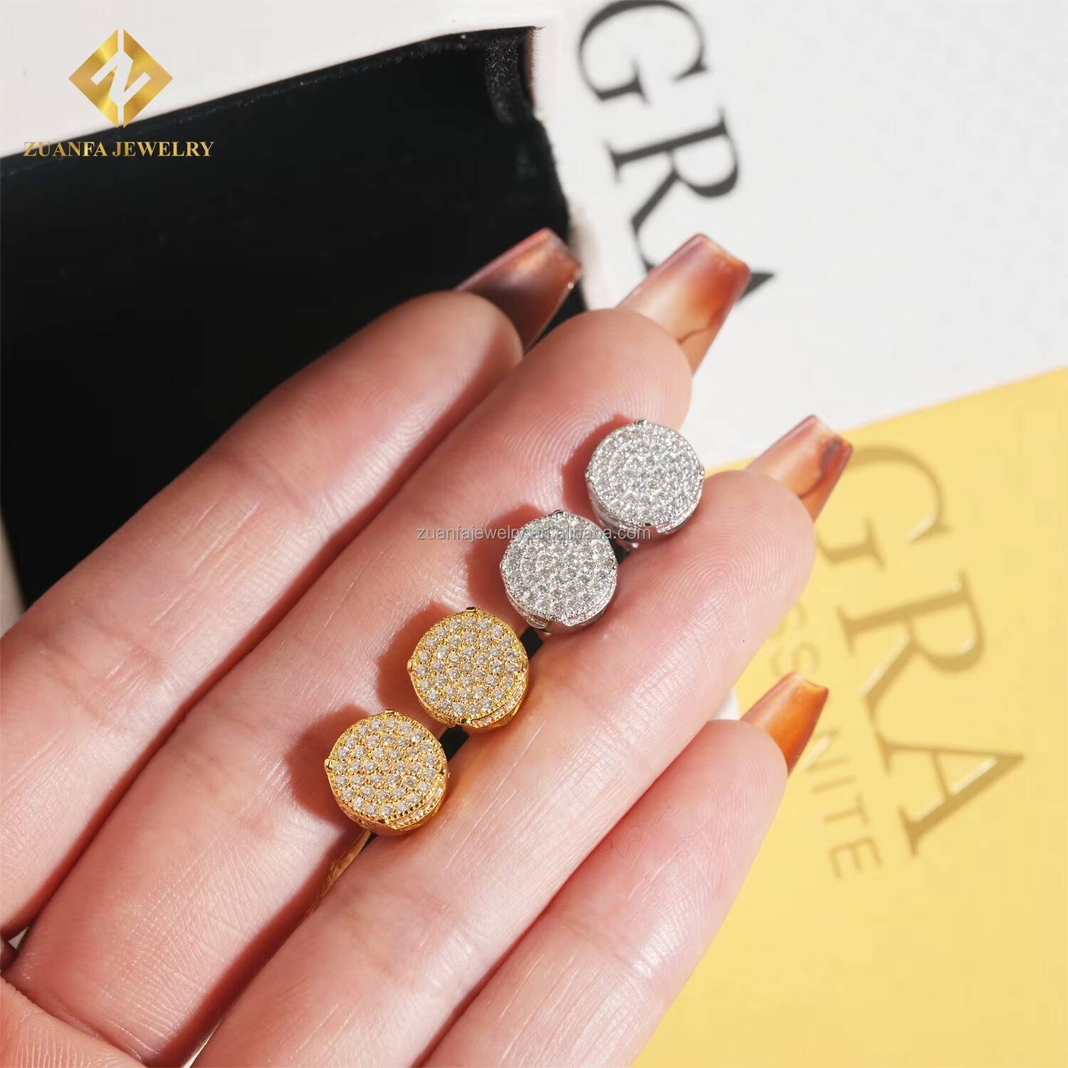 Pass Diamond Tester Bulk Stock Best Selling Hip Hop Rapper 925 Sterling Silver VVS1 Moissanite Stud Earring Screw Back