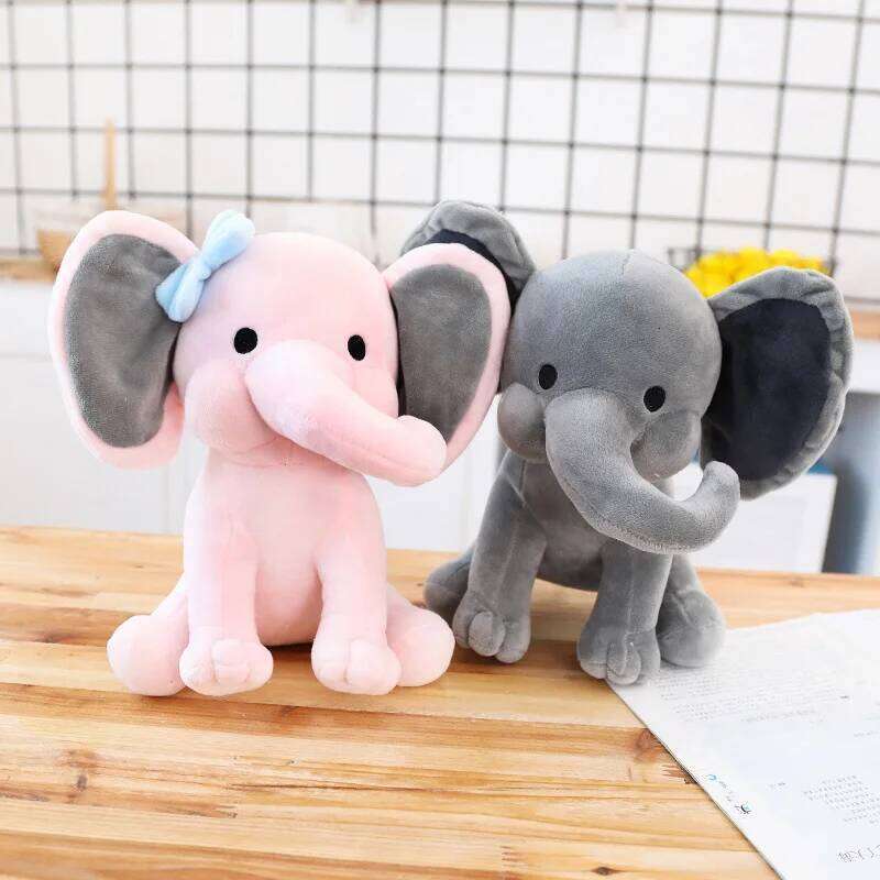 Plush Toy Grey Pink Stuffed Animal, Soft Comfort Sleeping Elephant Doll Kids, Birthday Christmas Gift for Children Y260128