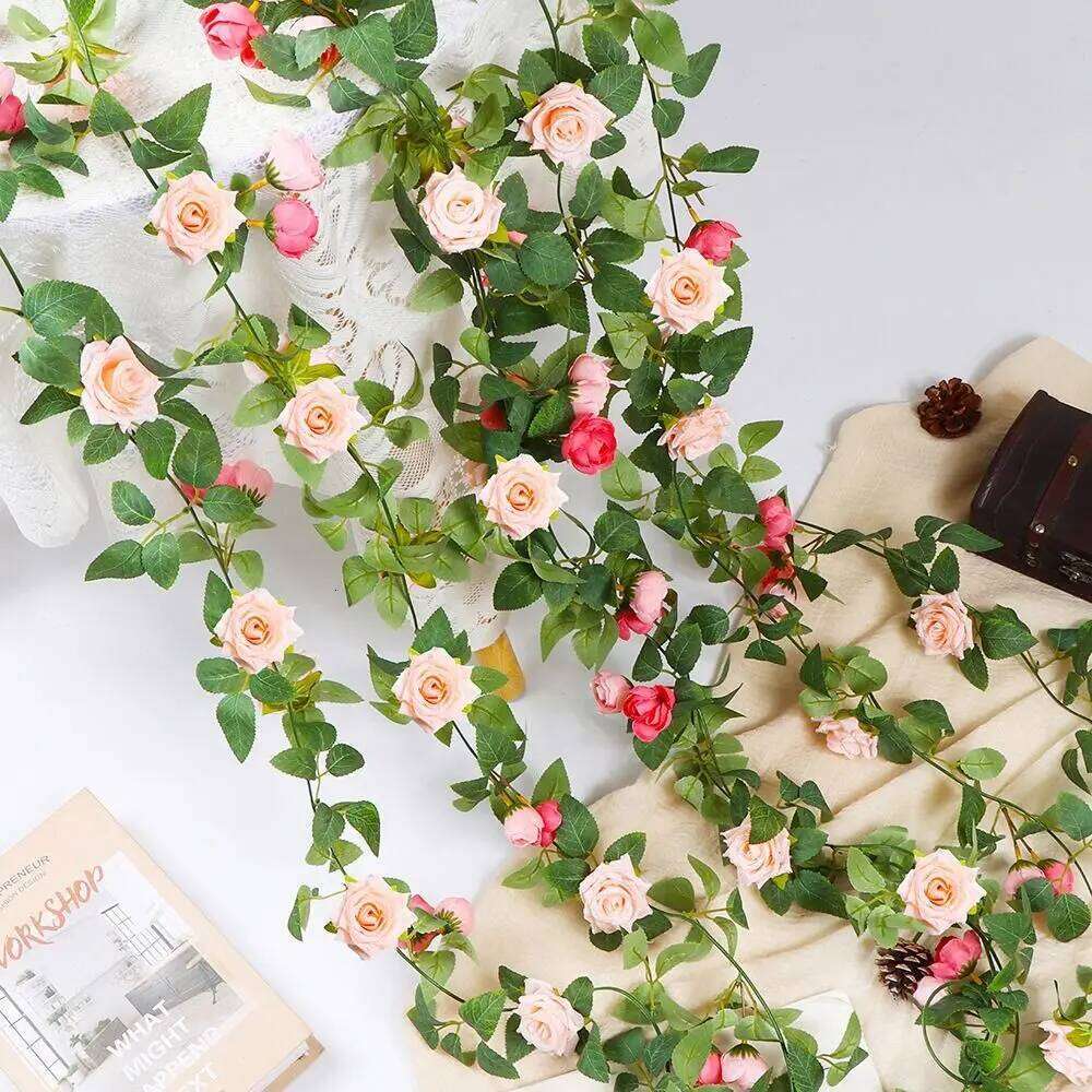 Multicolor Artificial Rose Flower Vine Silk Petal Ornament Wall Hanging Garland Photo Props DIY Accessories Y260130