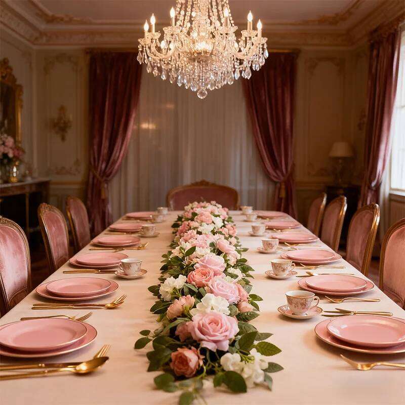 Pink Rose Artificial Flowers Garland 1/2pcs 6.5Ft Hanging Greenery Vine for Wall Backdrop Valentines Day Wedding Home Room Decor Y260130