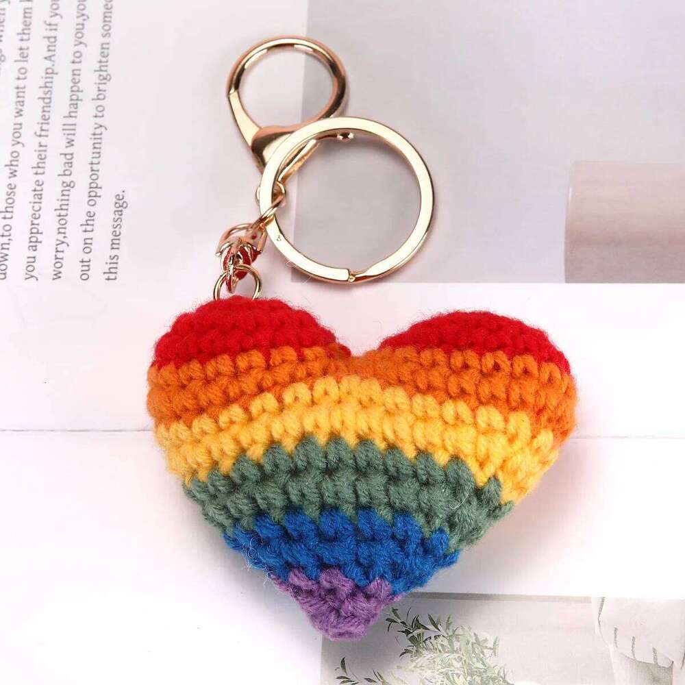 Unisex Pendant Love Rainbow Clover Colorful Flower Handmade Knitted Kawaii Bag Charms Multifunctional Fashionable Keychains Z260130