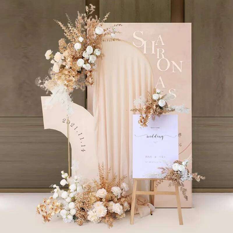 Custom Golden Leaf Plants Rose Flower Arrangement Wedding Backdrop Deco Wall Hanging Table Floral Row Window Display Y260130
