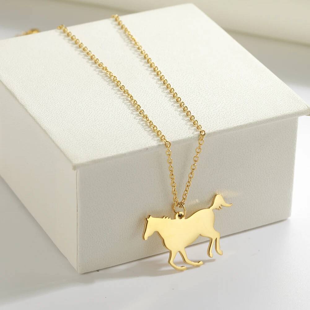 Cazador Stainless Steel Fashion Cute Animal Horse Pendant Necklace For Women Girls Gold Color Chain Necklaces Birthday Gifts