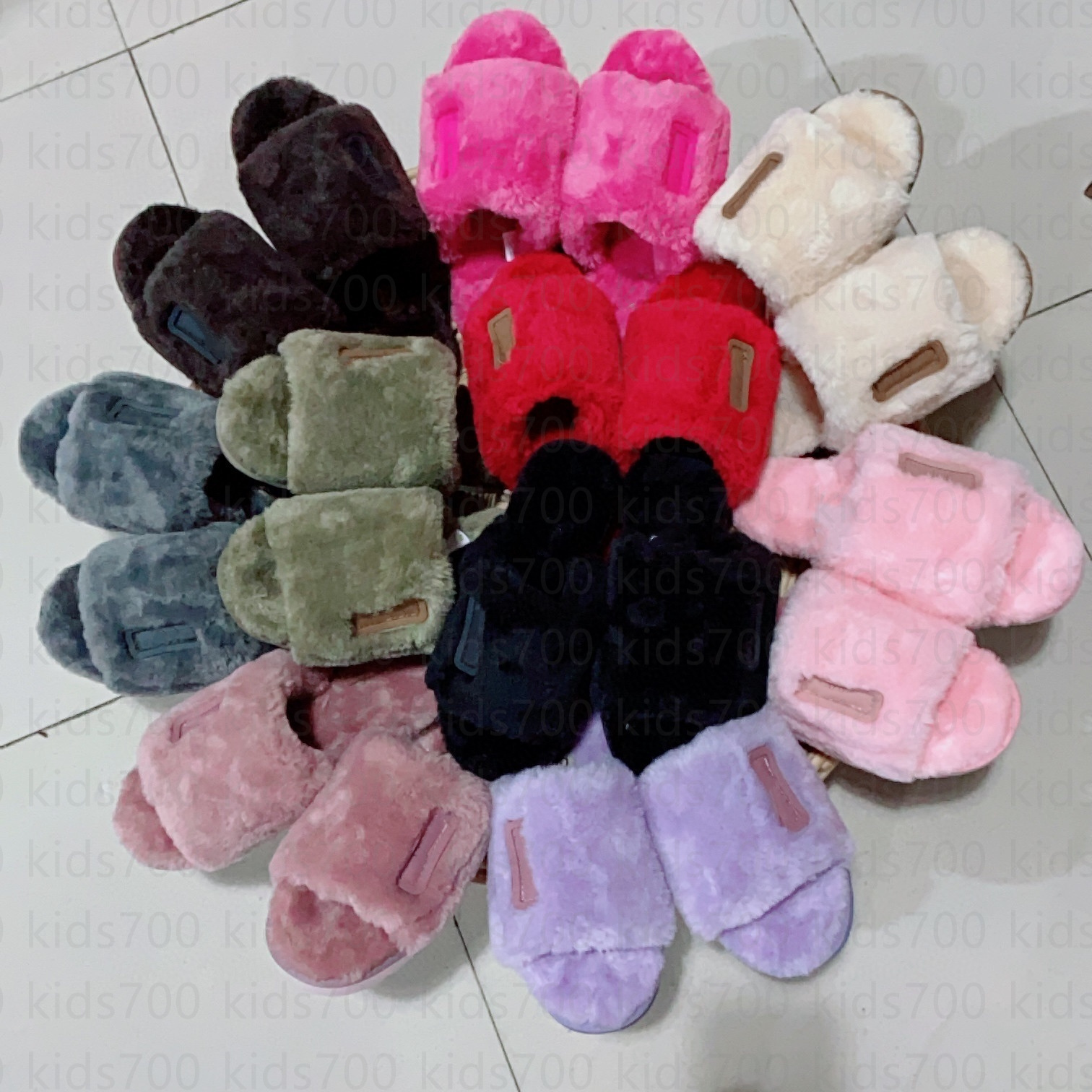Classic Australia Women Slippers Fluff Designer Slides Furry Slip-On Slipper Plush Winter Luxury Soft Ladies Slide Black Beige Red Pink Blue Grey