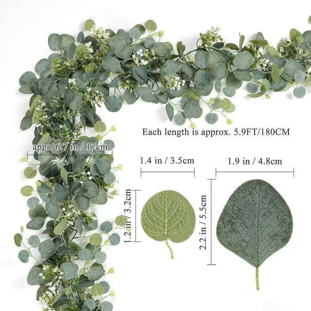 1pc Fake Artificial Eucalyptus Garland Wreath Greenery-Leaf Vine Plant Home Wedding Festival Decoration Accessories Y260130