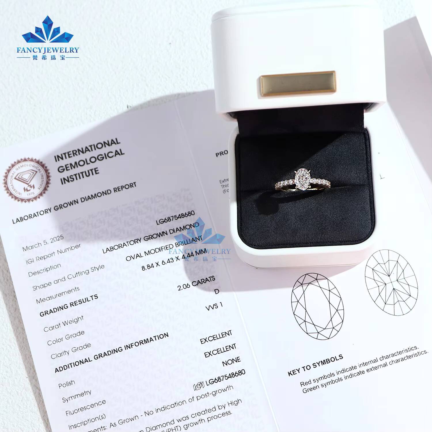 IGI Certified Engagement Ring Jewelry 2CT D VS1 14k Solid Gold Oval Cut Lab Grown Diamond Ring 3 Sided Pave