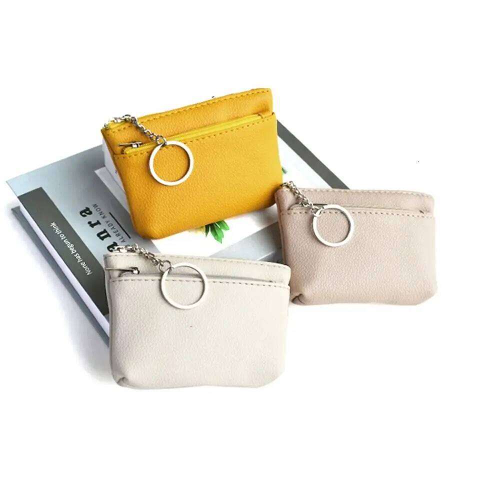 Zipper PU Leather Coin Credit Holder Pure Color Mini Change Purse Card Pocket with Key Ring Short Wallet Outdoor Z260130