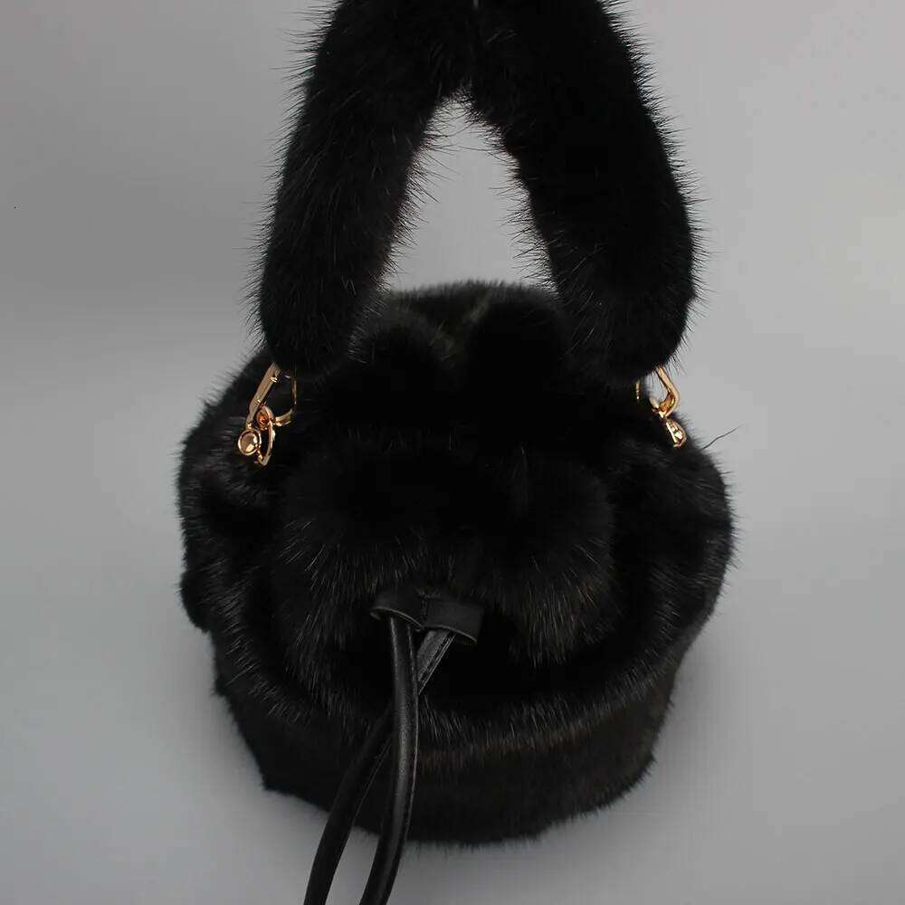 Real Mink Fur For Women Winter Luxury Handbags Crossbody Evening Bags Ladies Fluffy Bucket Bag