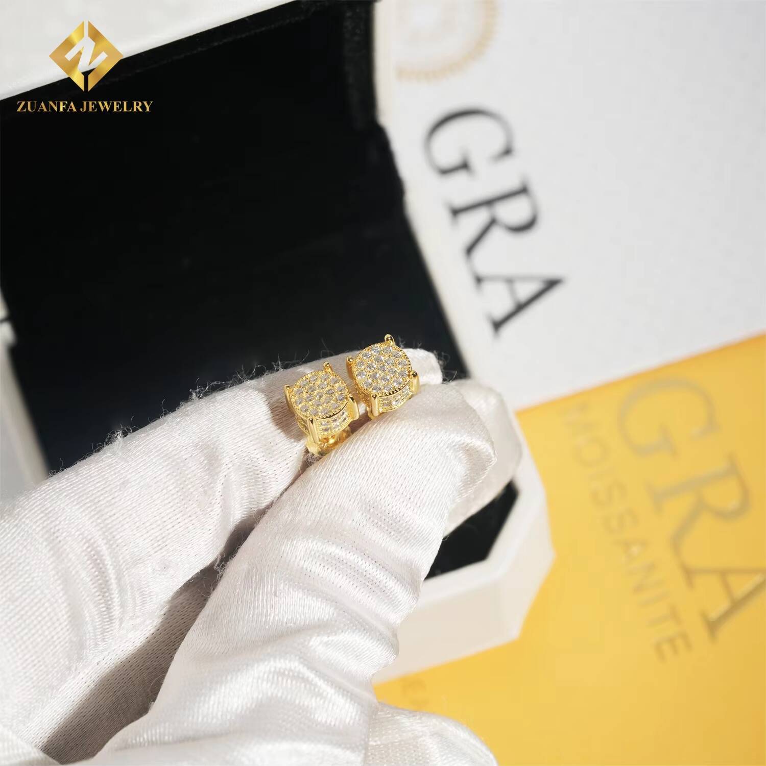 RTS Fashion Rapper Jewelry Round Cluster Stud Earring Solid 925 Silver VVS Moissanite Iced Out Stud Earrings Hip Hop Earring