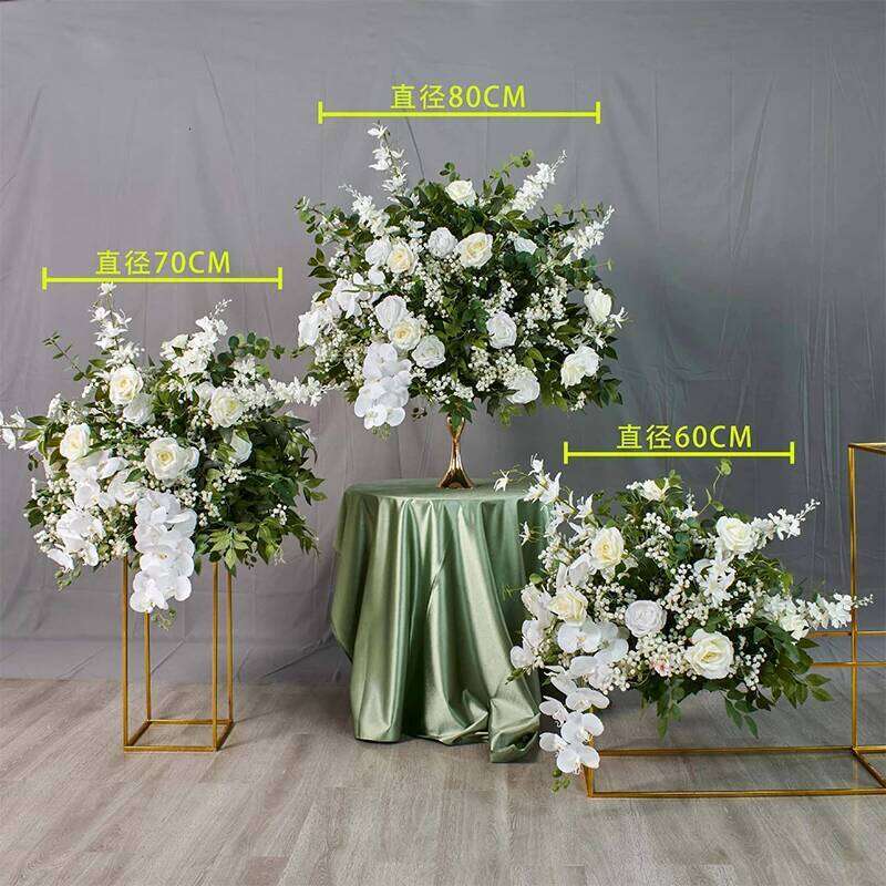 White Rose Greenery Artificial Flower Green Plant Leaf Arrangement Wedding Table Centerpiece Floral Ball Banquet Party Prop W260130