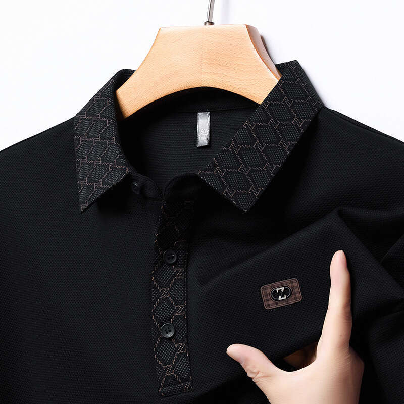 Men's Base Shirt Autumn for Middle-aged and Young Fashion Casual Turn-down Collar with Chest Embroidery Trendy Long Sleeve Polo