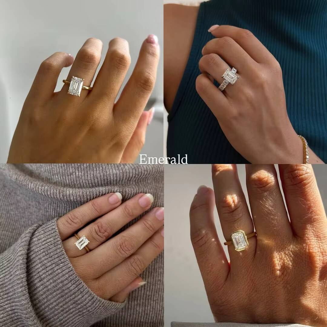 Wholesale GRA Certified 14k 18k Solid Gold D VVS1 Emerald Cut Moissanite Ring Women Engagement Wedding Anniversary Gift