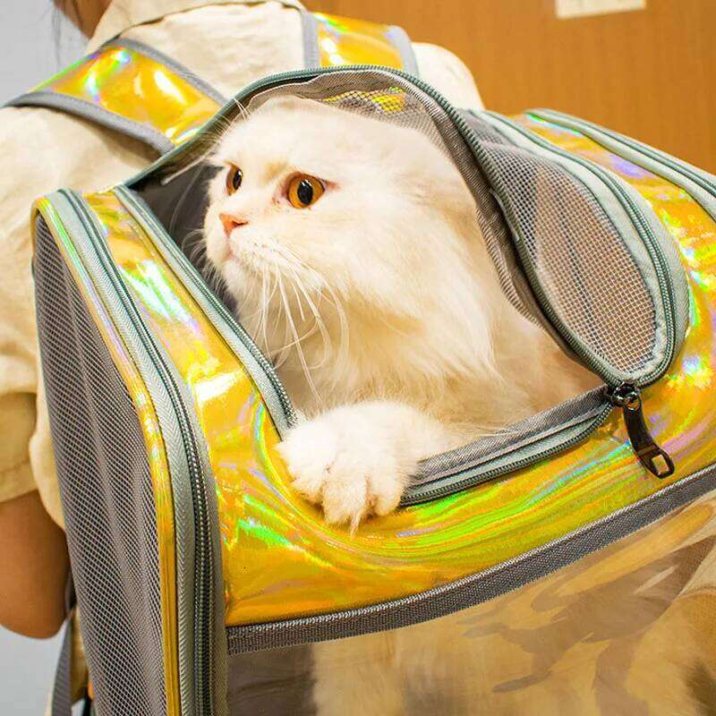 Cat Carrier Backpack Breathable Travel Outdoor Shoulder Bag For Small Dogs Portable Transparent Carrying Pet Supplies Laser 26H0130