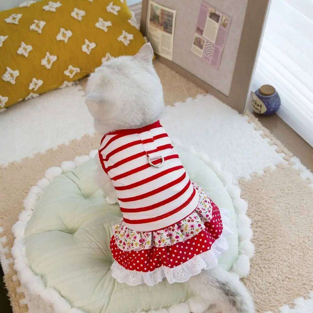 Fashion Cute Striped Dog Dress Breathable Thin Design Summer Pet Clothes Soft Cat Vest Harness Spring H260130