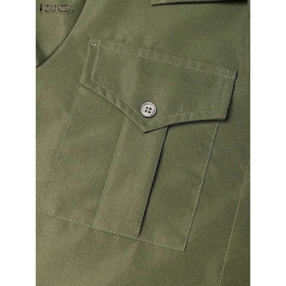 Women Autumn 2025 Cargo Maxi Dresses Casual Long Sleeve Pockets Belted Collared Shirt Dress ZANZEA Commuting Workwear S-3XL XJ260130