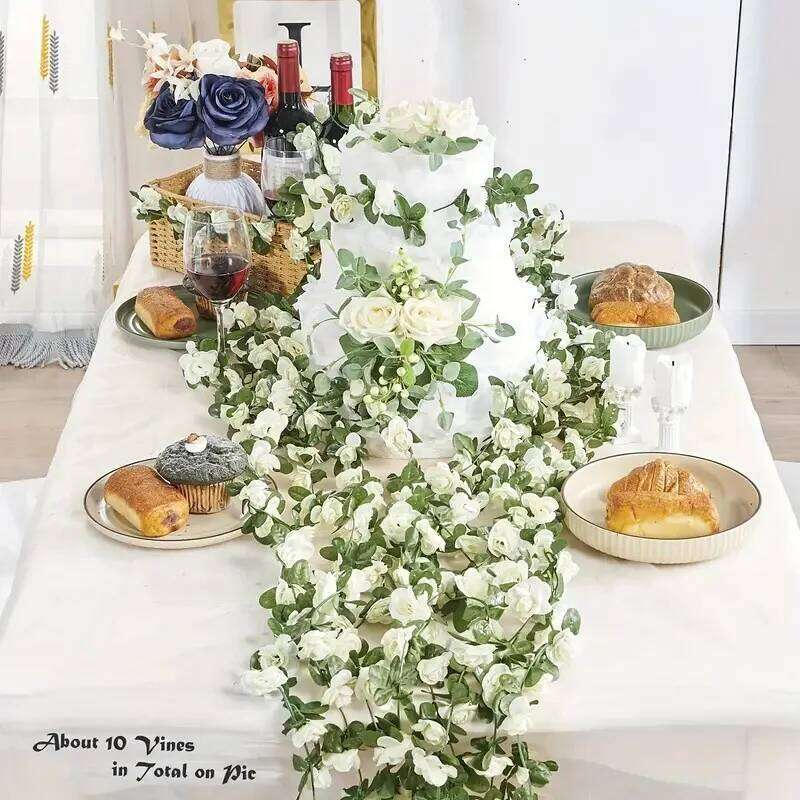 1pc 2m Rose Artificial Flower Hanging Garland for Wedding Home Decoration Spring Autumn Garden Arch Decor DIY Fake Flowers Vine W260130