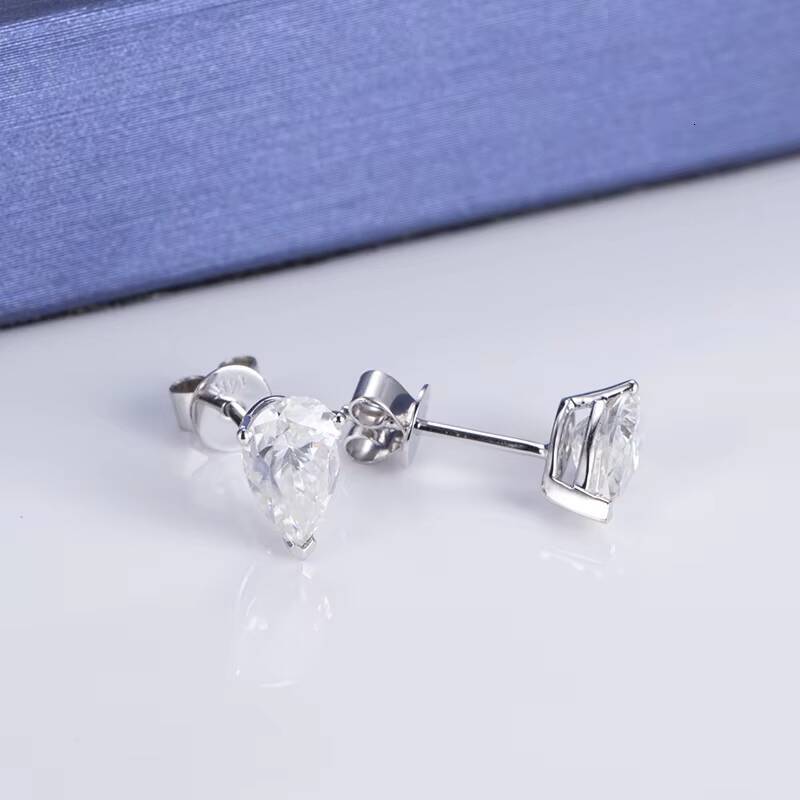 Messi Jewelry 14k Yellow Gold DEF Color Pear Moissanite Stud Earrings