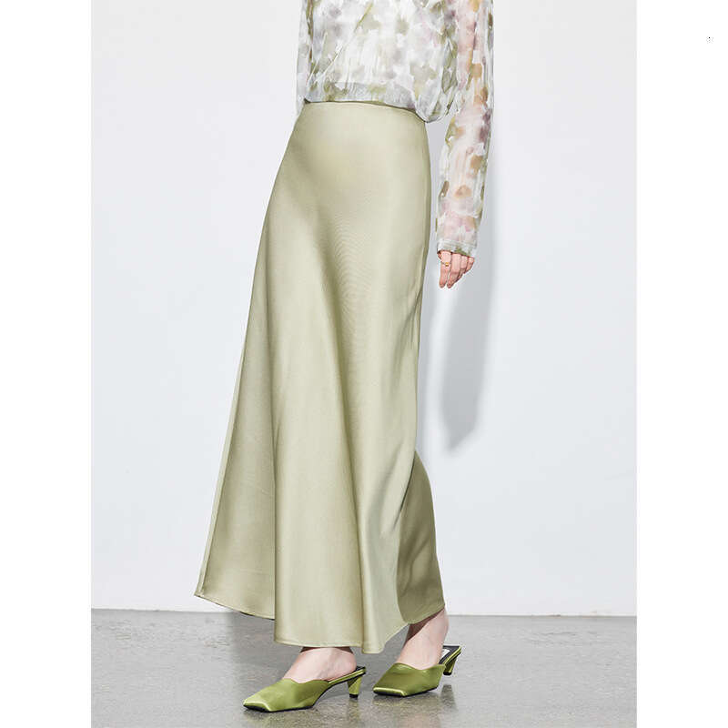 Zhihetang Versatile Glossy Asymmetrical Mermaid Vintage Draped High Waist Bodycon A-Line Long Skirt 668 LEEGO LENS