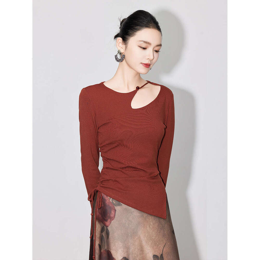 Zhihetang Hollow Out Round Neck Knitted Sweater For Women Irregular Slim Fit Versatile Top Long Sleeve Artistic Vintage LEEGO LENS